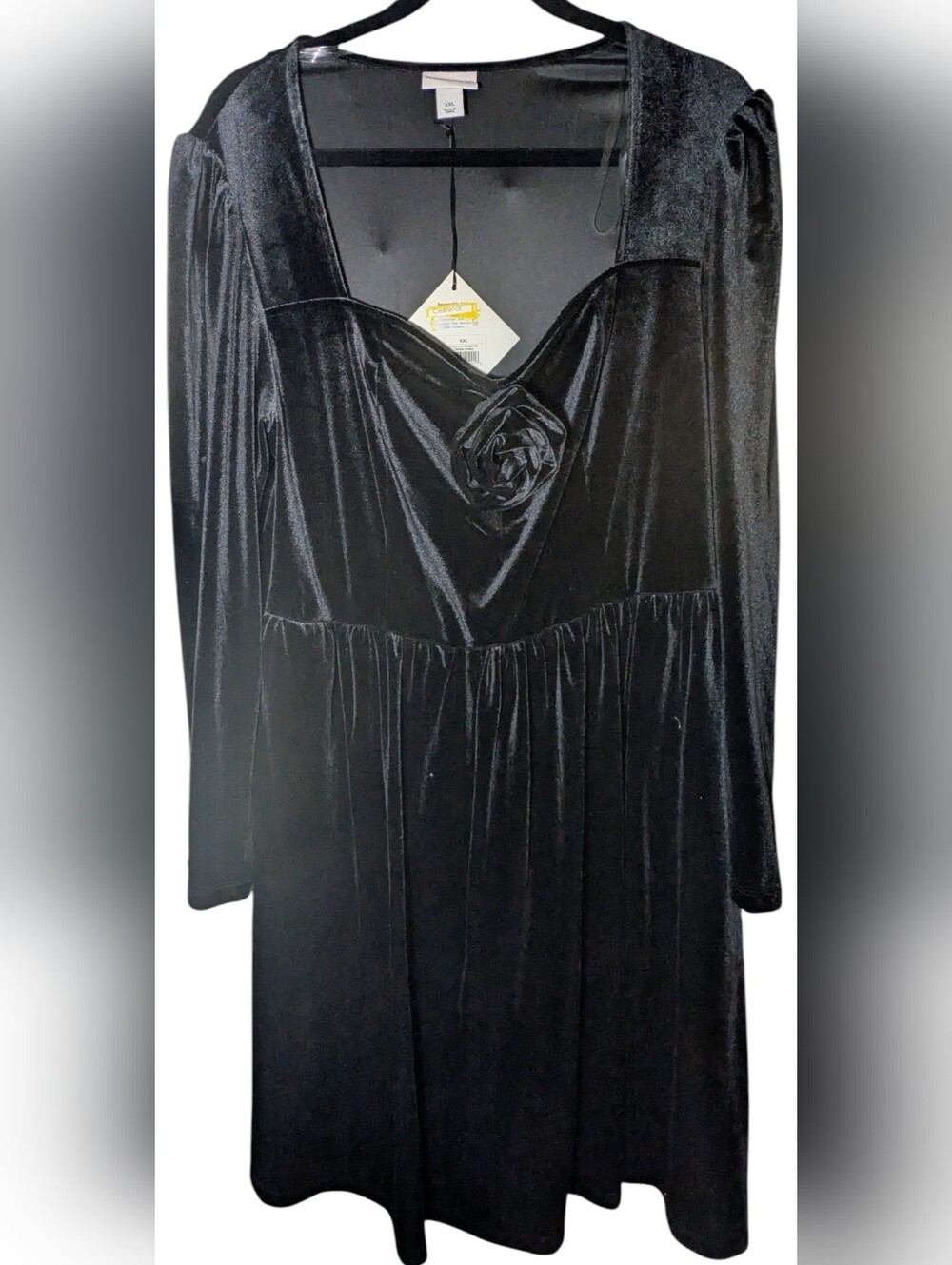 Ava & Viv Black Velvet Rosette Sweetheart Dress NWT XXL Plus Pockets